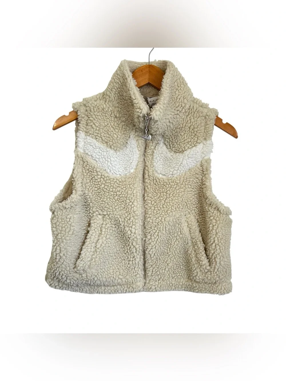 Nike Womens Sportswear Swoosh Fleece Sherpa Vest Sz XS Cream White Full Zip